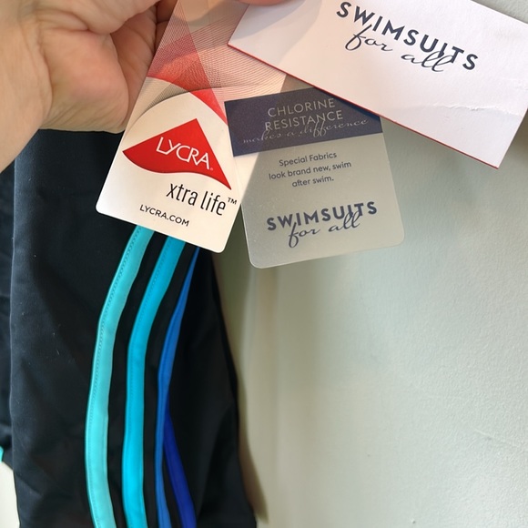 SWIN SUITS FOR ALL NWT black one piece swim suit with blue cross cross size 18 - Picture 4 of 6